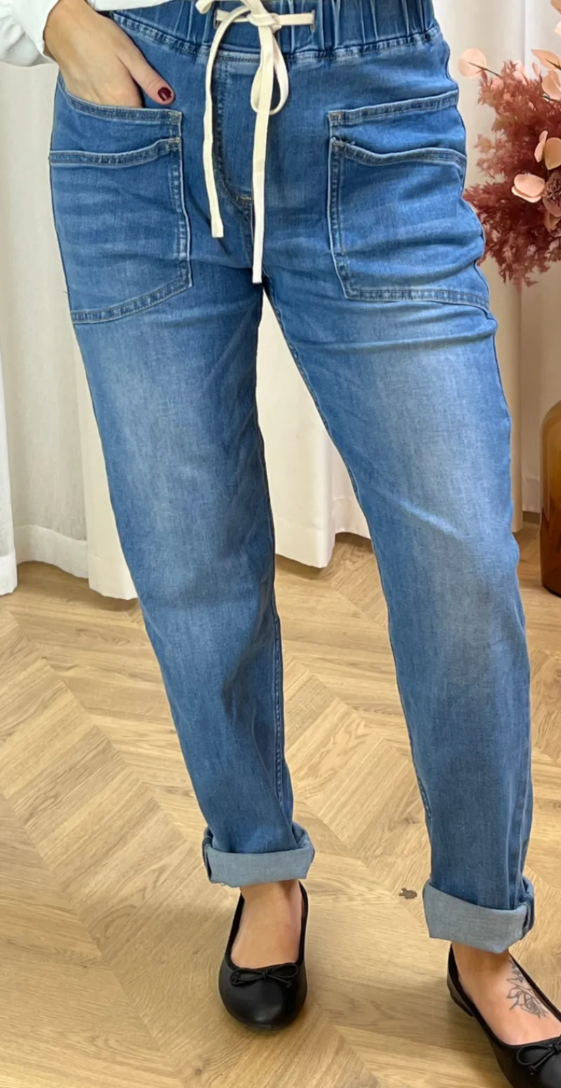 Thea bukser med lommer lys denim LikeLondon