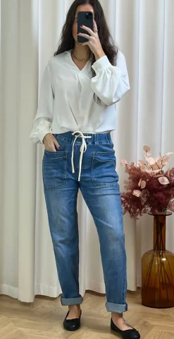 Thea bukser med lommer lys denim LikeLondon