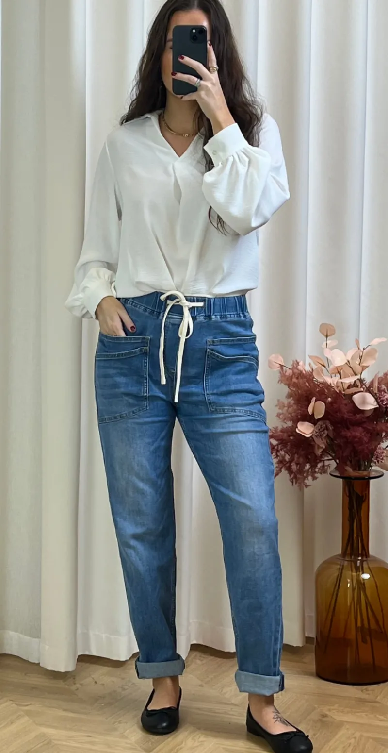 Thea bukser med lommer lys denim LikeLondon
