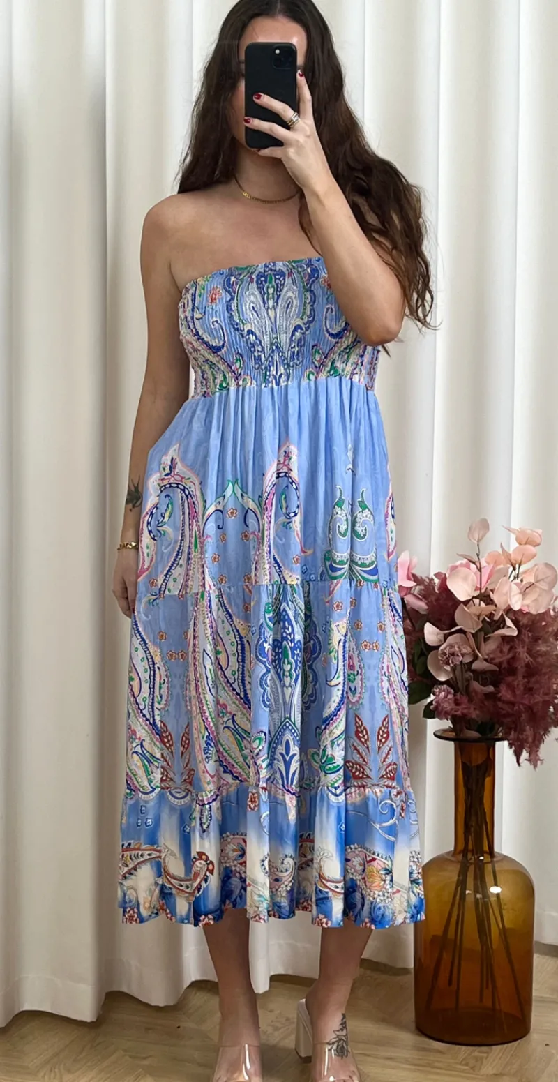 Thora nederdel med paisley print sky LikeLondon