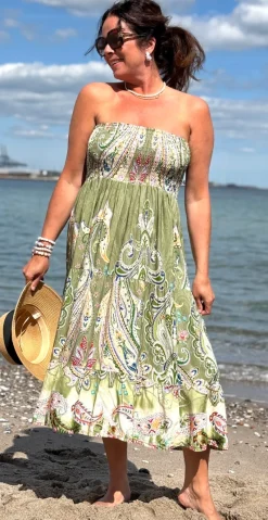 Thora nederdel med paisley print khaki LikeLondon