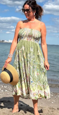 Thora nederdel med paisley print khaki LikeLondon