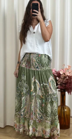 Thora nederdel med paisley print khaki LikeLondon