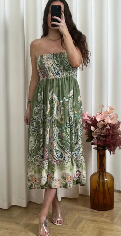 Thora nederdel med paisley print khaki LikeLondon
