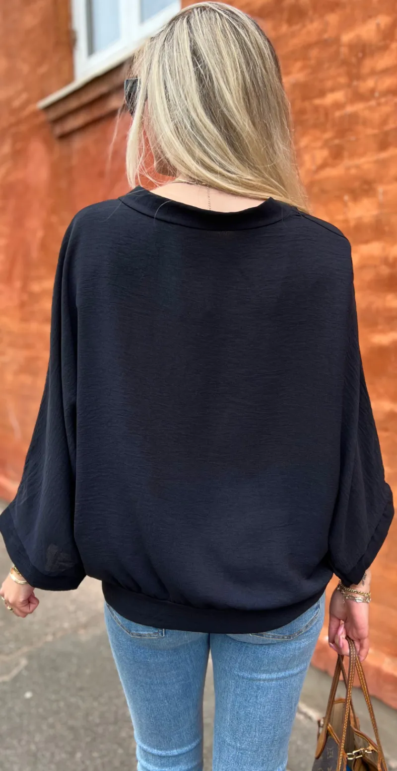 Tiffany bluse med guldknapper sort LikeLondon