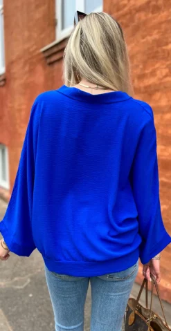 Tiffany bluse med guldknapper royal blue LikeLondon