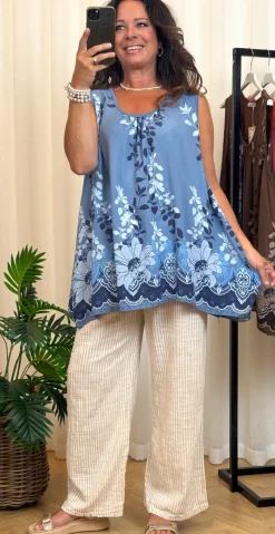top med mønster og broderi anglaise i ryggen denim LikeLondon