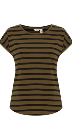 T-shirt med striber military olive mix