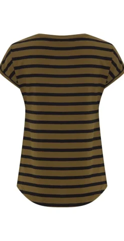 T-shirt med striber military olive mix