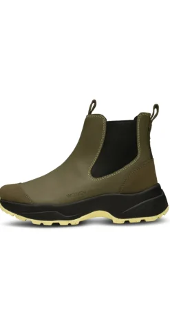 Vandtæt slip-on støvle i dark olive/pale lime