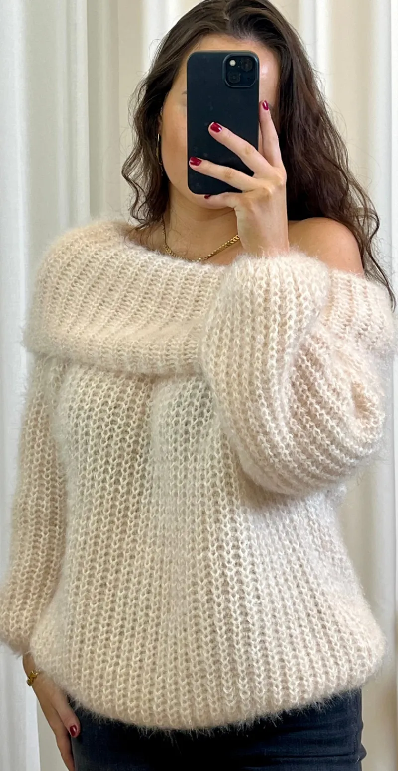Veronica off shoulder strik creme LikeLondon