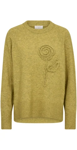 Vidoo strik pullover med broderet blomst willow melange