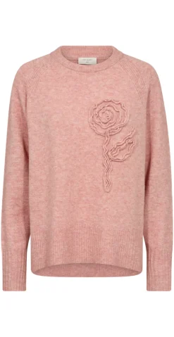 Vidoo strik pullover med broderet blomst gammelrosa