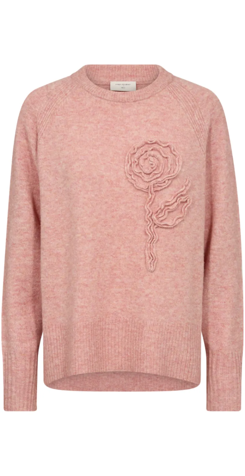 Vidoo strik pullover med broderet blomst gammelrosa