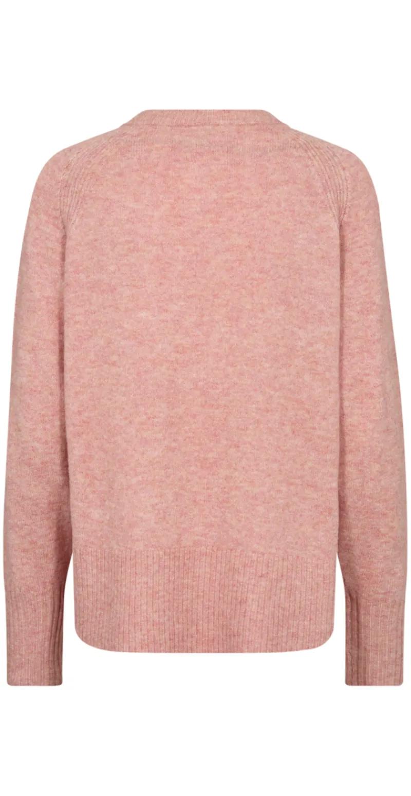 Vidoo strik pullover med broderet blomst gammelrosa
