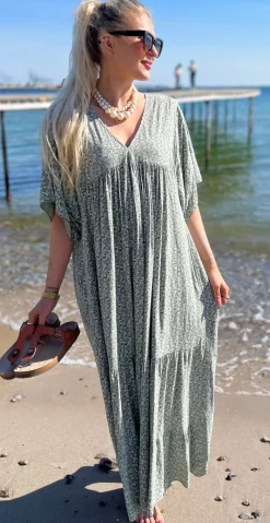 Vigga blomstret maxikjole khaki LikeLondon