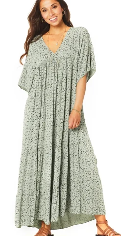Vigga blomstret maxikjole khaki LikeLondon