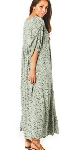 Vigga blomstret maxikjole khaki LikeLondon