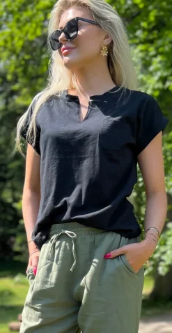 Viva T-shirt med brystlomme sort