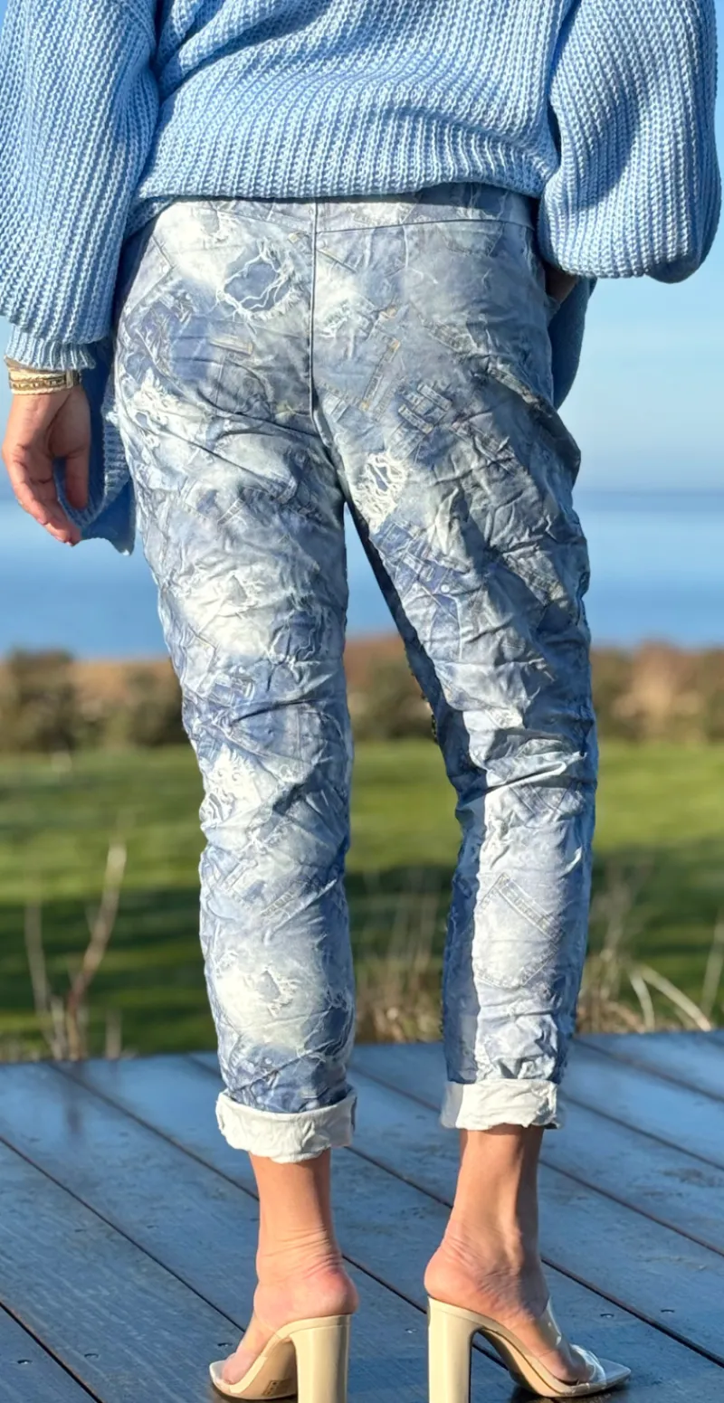 Wendy denimbukser med jeansprint dark denim LikeLondon