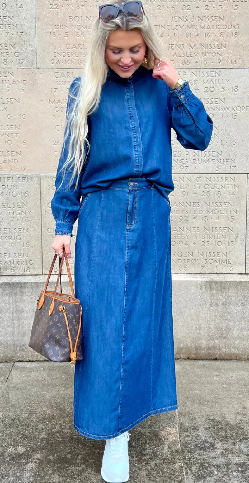 Wilke nederdel medium blue denim