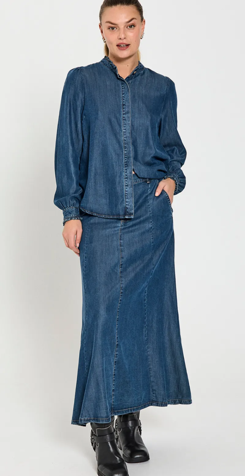 Wilke nederdel medium blue denim